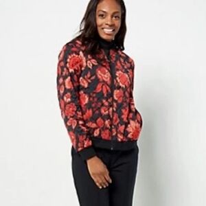Jason Wu Red Black‎ Floral Quilted Bomber Jacket Size Medium